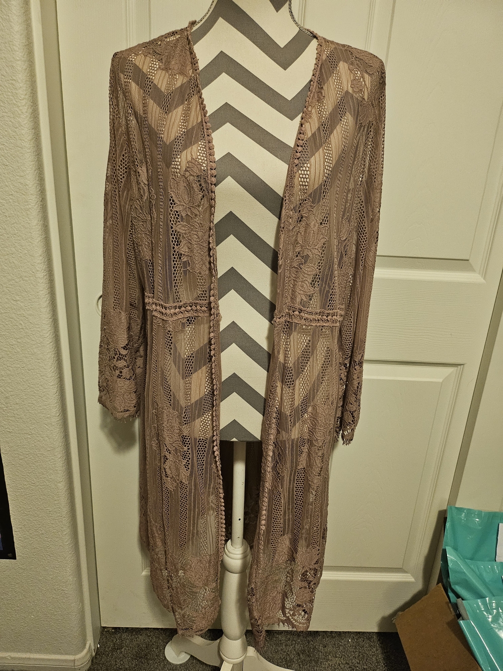 Miss Chievous Taupe Lace Duster
